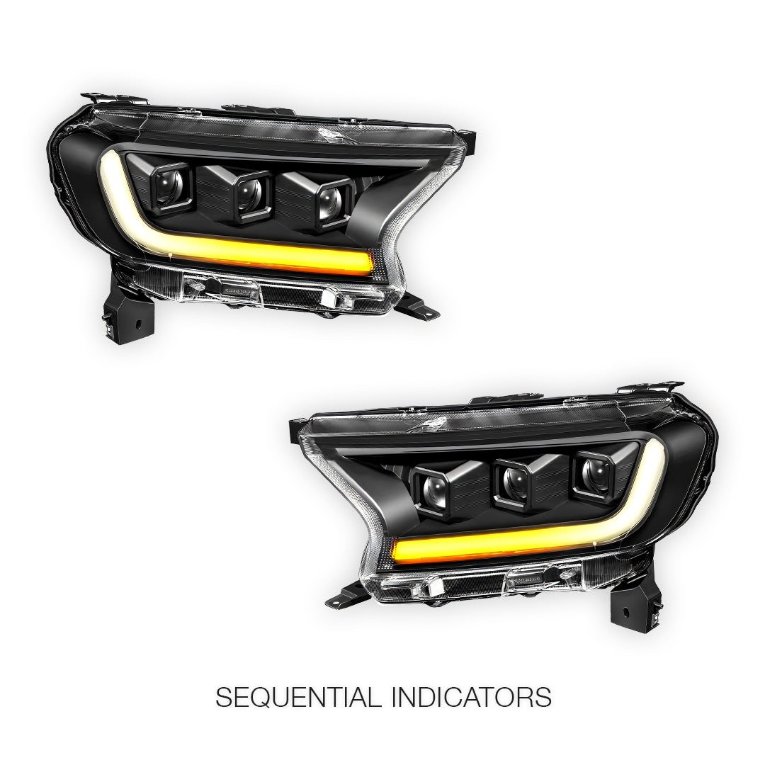 Ford Ranger (2019 - 2023) Sequential Signal LED DRL Projector Headlights LH + RH