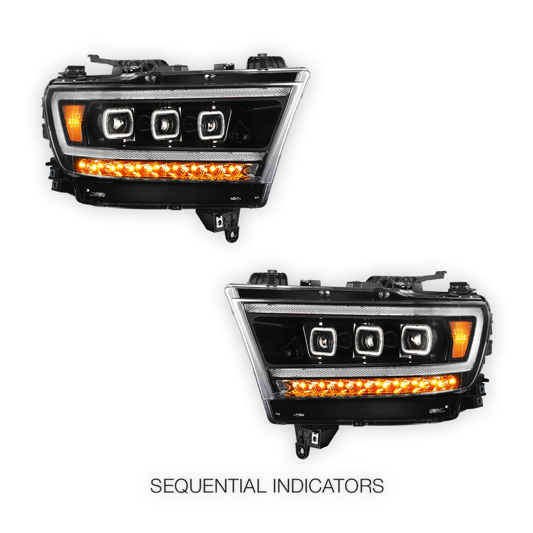 RAM 1500 (2019 - 2024) Full LED DRL Halo Turn Signal Headlights LH + RH