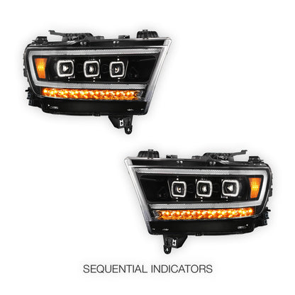 RAM 1500 (2019 - 2024) Full LED DRL Halo Turn Signal Headlights LH + RH