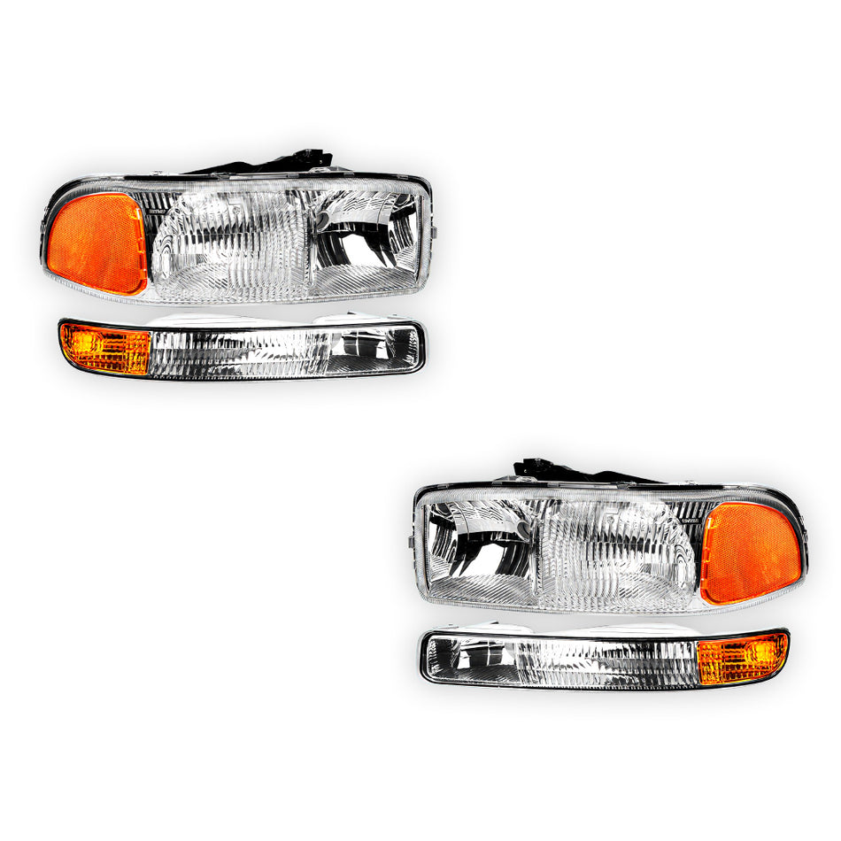 GMC Sierra 2500 SLE / SLT (1999 - 2004) Replacement Headlights and Bumper Lights LH + RH