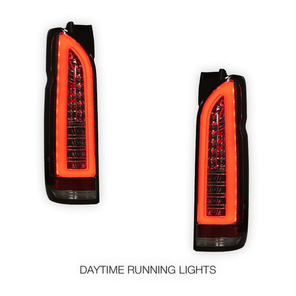 Toyota HiAce H200 (2005 - 2018) Smoked Black Full 3D LED Stripe Tail Lights LH + RH