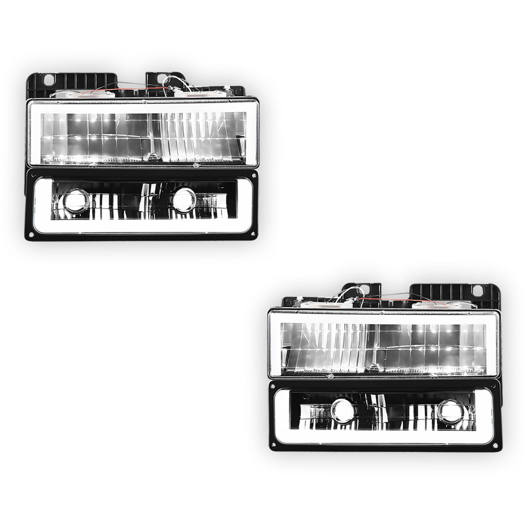 Chevrolet K3500 Cheyenne / Scottsdale / Silverado (1988 - 2000) Square-LED DRL Replacement Headlights LH + RH