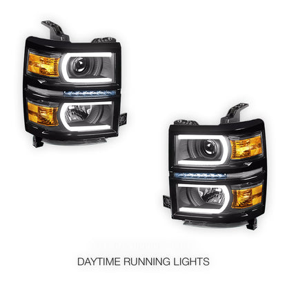 Chevrolet Silverado 1500 LT / LTZ / LS (2014 - 2015) LED DRL with U-Strip Projector Headlights LH + RH