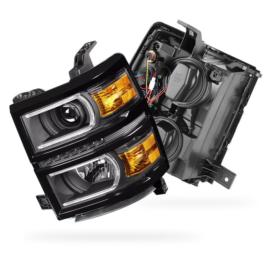 Chevrolet Silverado 1500 LT / LTZ / LS (2014 - 2015) LED DRL with U-Strip Projector Headlights LH + RH