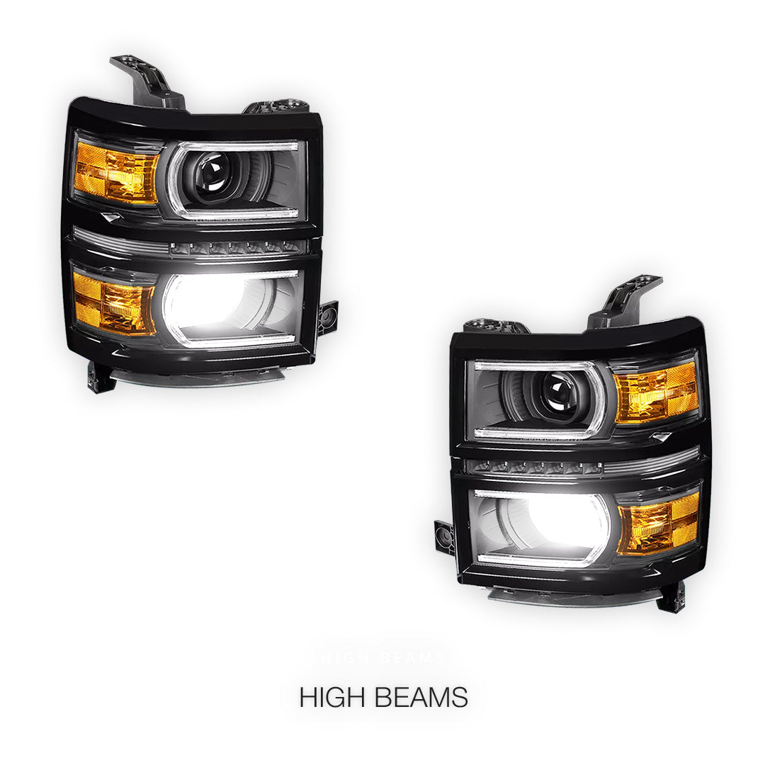 Chevrolet Silverado 1500 LT / LTZ / LS (2014 - 2015) LED DRL with U-Strip Projector Headlights LH + RH