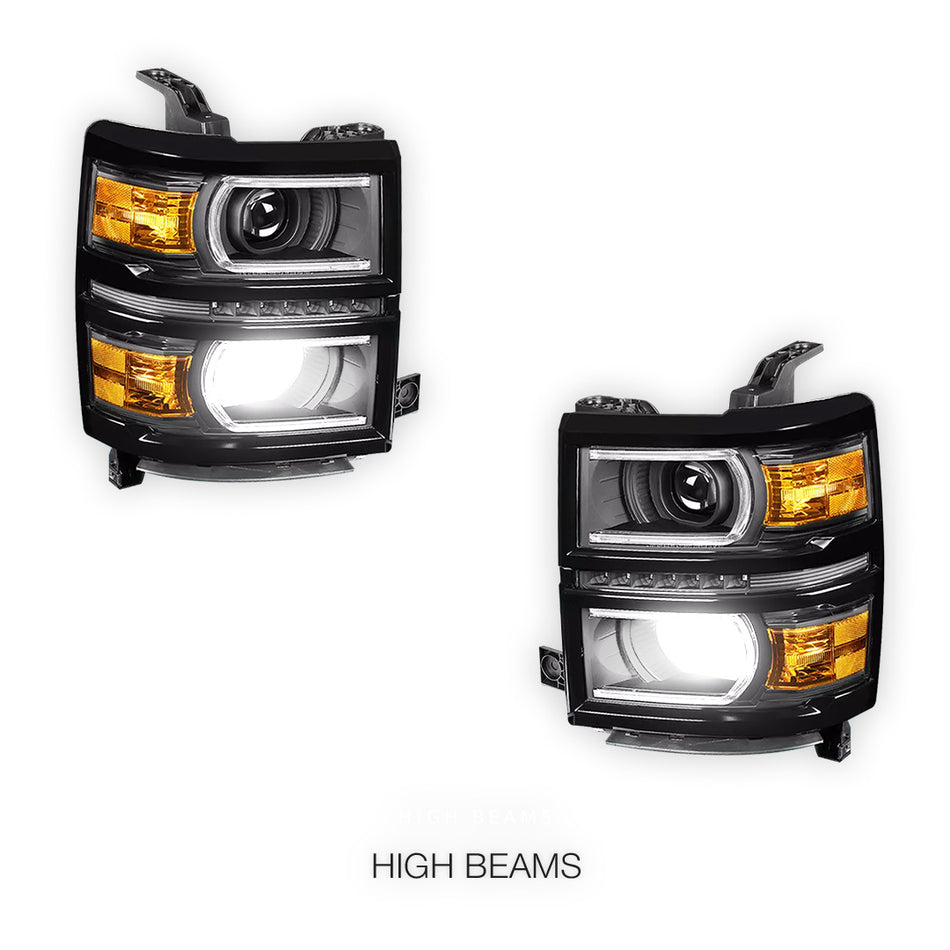 Chevrolet Silverado 1500 LT / LTZ / LS (2014 - 2015) LED DRL with U-Strip Projector Headlights LH + RH