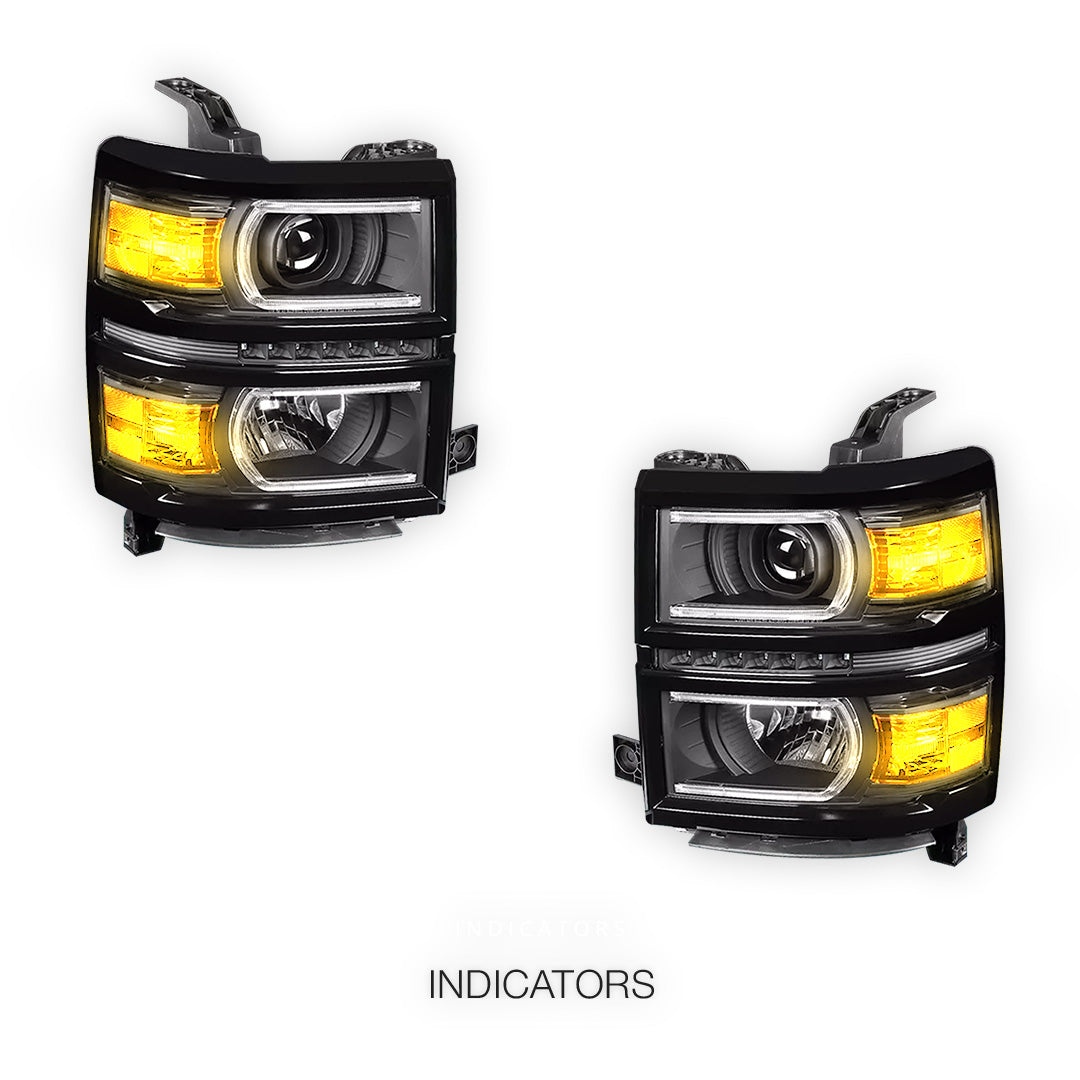 Chevrolet Silverado 1500 LT / LTZ / LS (2014 - 2015) LED DRL with U-Strip Projector Headlights LH + RH