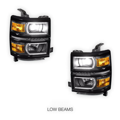 Chevrolet Silverado 1500 LT / LTZ / LS (2014 - 2015) LED DRL with U-Strip Projector Headlights LH + RH