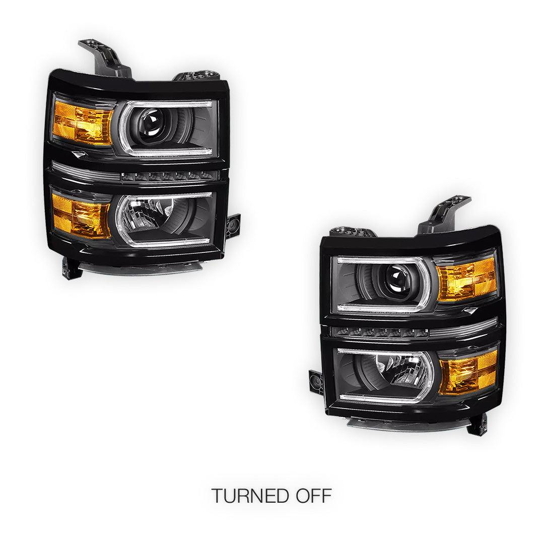 Chevrolet Silverado 1500 LT / LTZ / LS (2014 - 2015) LED DRL with U-Strip Projector Headlights LH + RH