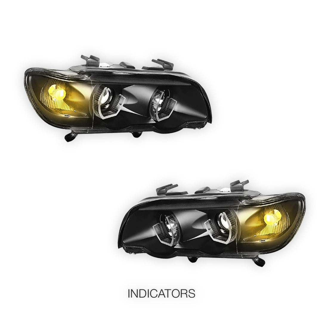 BMW X5 E53 Pre-Facelift (2000 - 2003) Black / Chrome LED 3D RGB Ange Eyes Headlights LH + RH