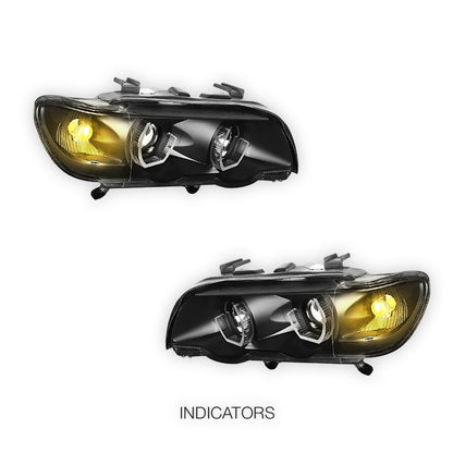 BMW X5 E53 Pre-Facelift (2000 - 2003) Black / Chrome LED 3D RGB Ange Eyes Headlights LH + RH