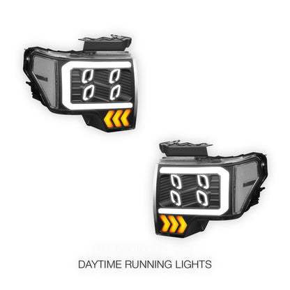 Ford F-150 (2009 - 2014) LED DRL Signal Quad Projector Headlights LH + RH