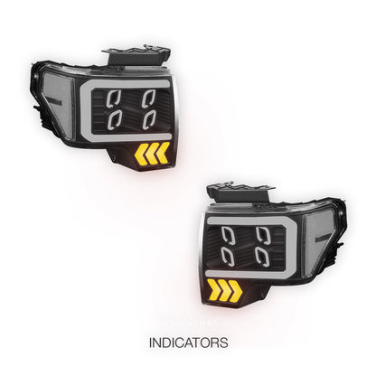 Ford F-150 (2009 - 2014) LED DRL Signal Quad Projector Headlights LH + RH