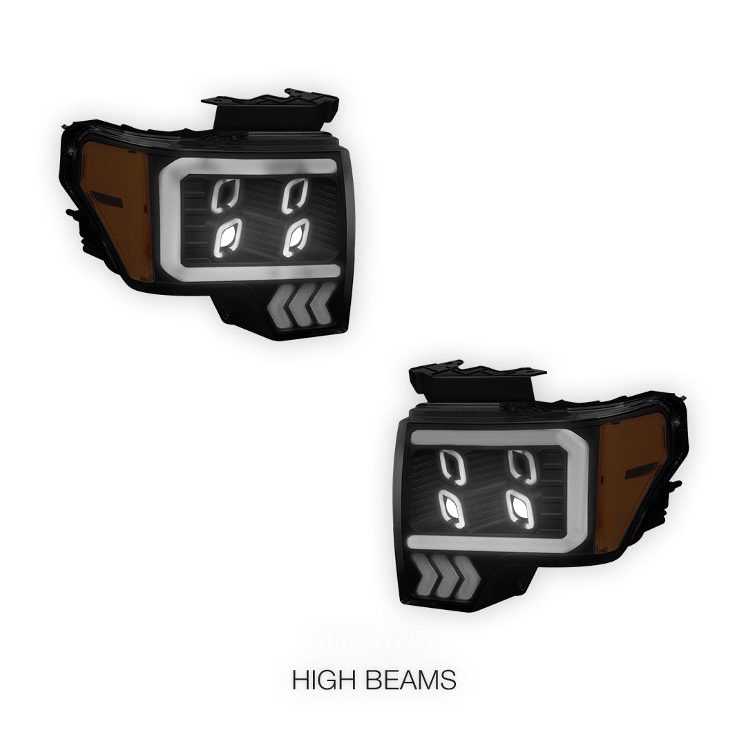 Ford F-150 (2009 - 2014) LED DRL Signal Quad Projector Headlights LH + RH