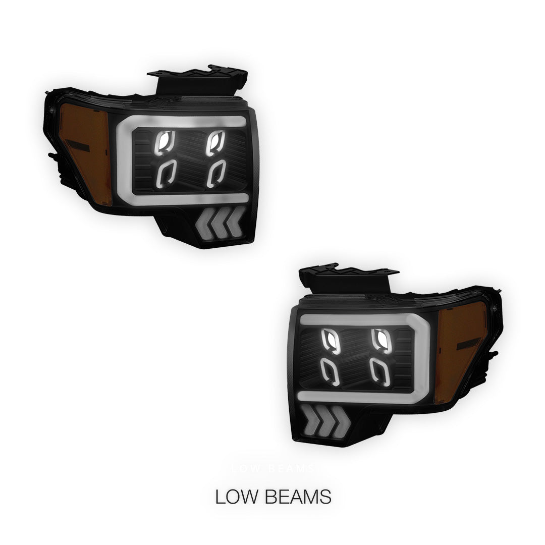 Ford F-150 (2009 - 2014) LED DRL Signal Quad Projector Headlights LH + RH