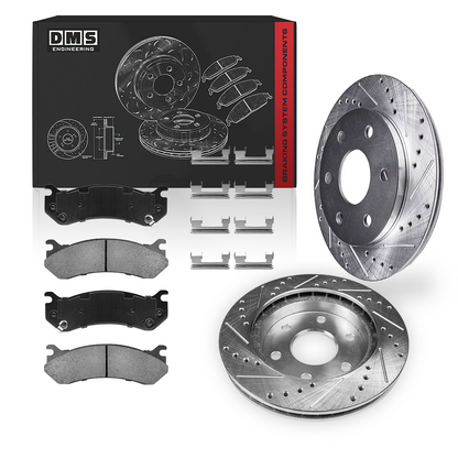 Cadillac Escalade Denali / SLE / SLT (2002 - 2006) Front and Rear Drilled & Slotted Brake Rotors and Brake Pads LH + RH