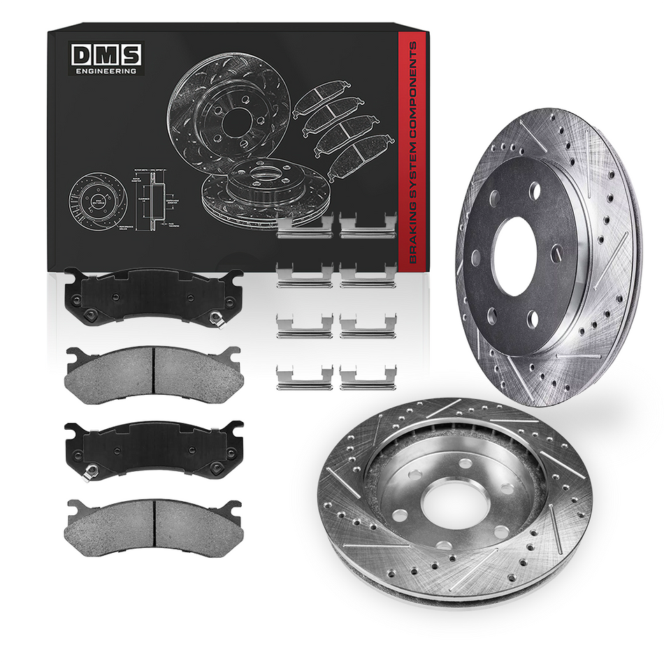 Chevrolet Avalanche 1500 LT / Z71 / Z66 (2002 - 2006) Front and Rear Drilled & Slotted Brake Rotors and Brake Pads LH + RH