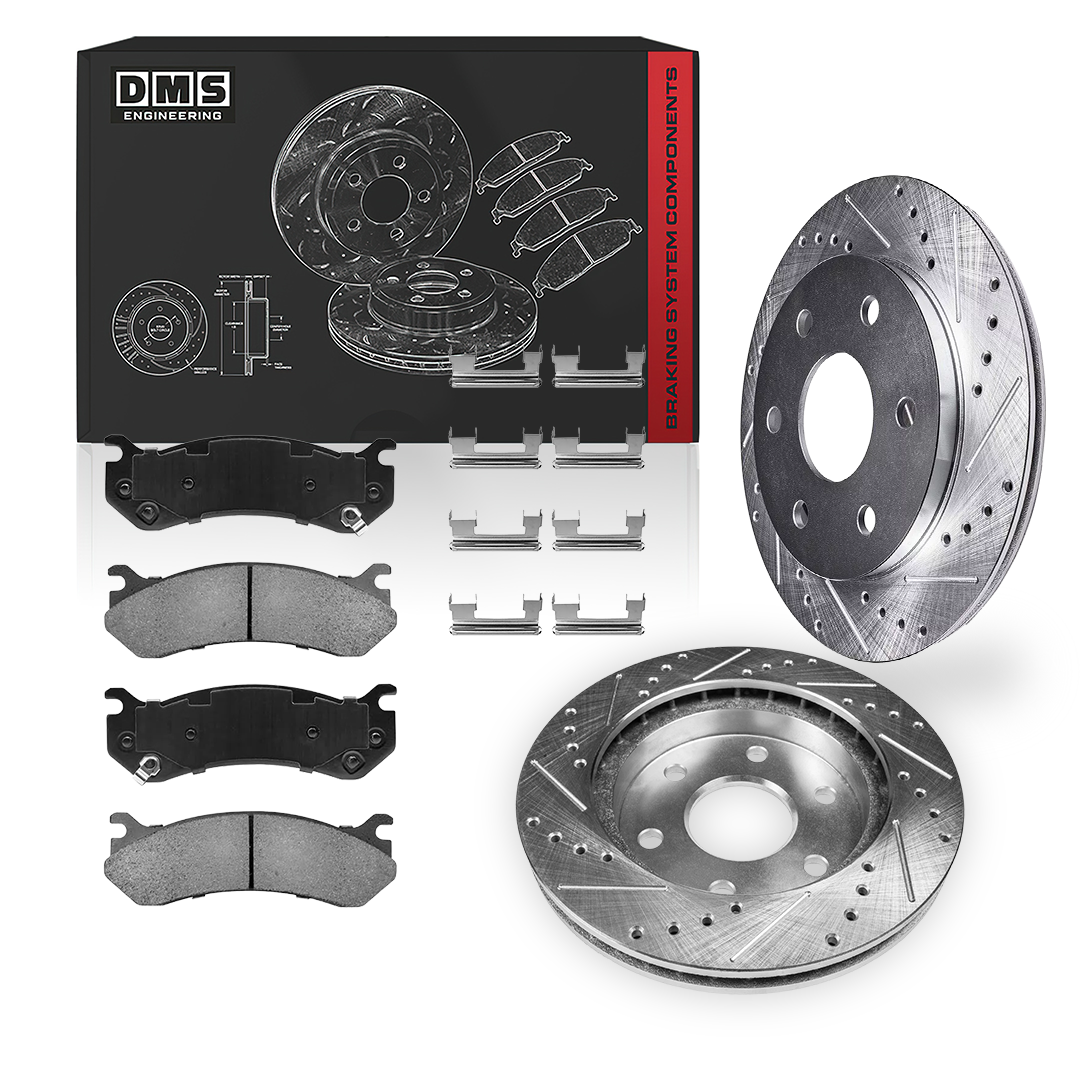Cadillac Escalade ESV Platinum Edition (2003 - 2006) Front and Rear Drilled & Slotted Brake Rotors and Brake Pads LH + RH