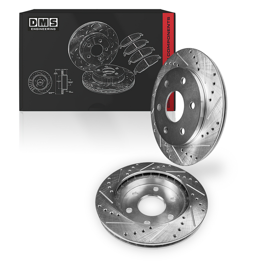 GMC Safari SLE / SLT (2003 - 2005) Front and Rear Drilled & Slotted Brake Rotors and Brake Pads LH + RH