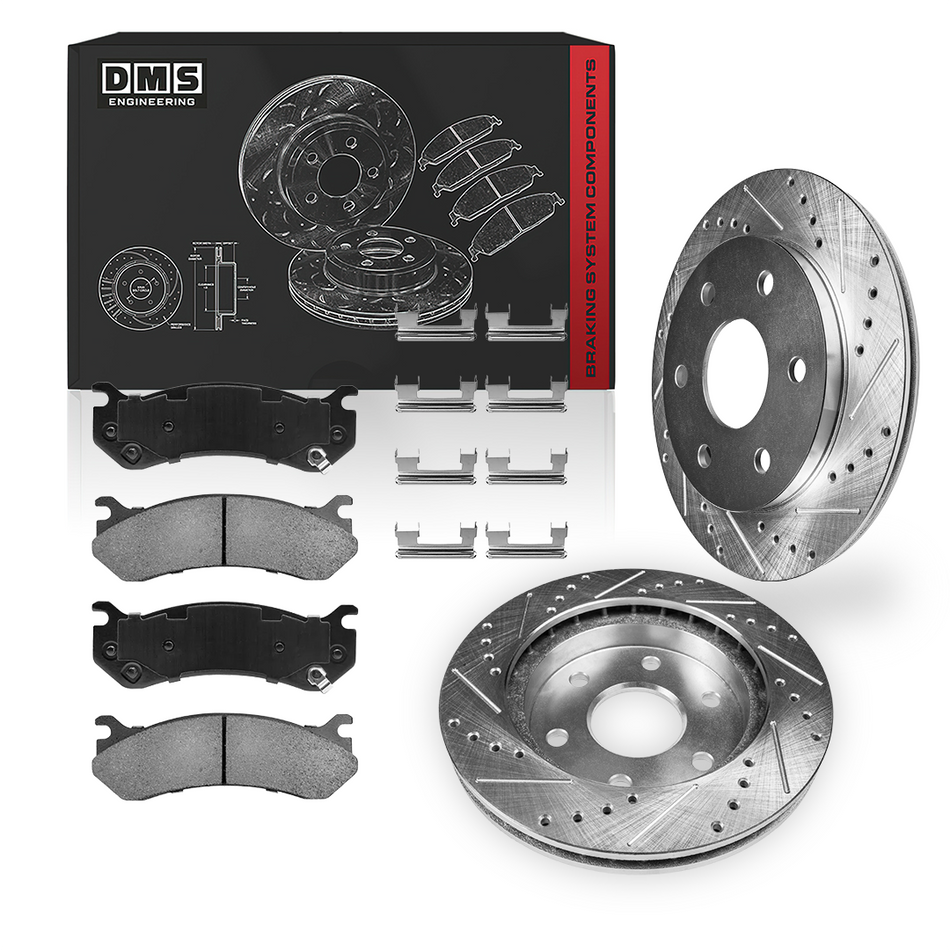 Chevrolet Silverado 1500 LS / LT / SS (1999 - 2006) Front and Rear Drilled & Slotted Brake Rotors and Brake Pads LH + RH