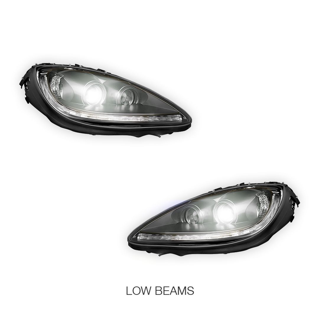 Chevrolet Corvette C6 (2005 - 2013) Sequential LED DRL Halogen Switchback Black Headlights LH + RH