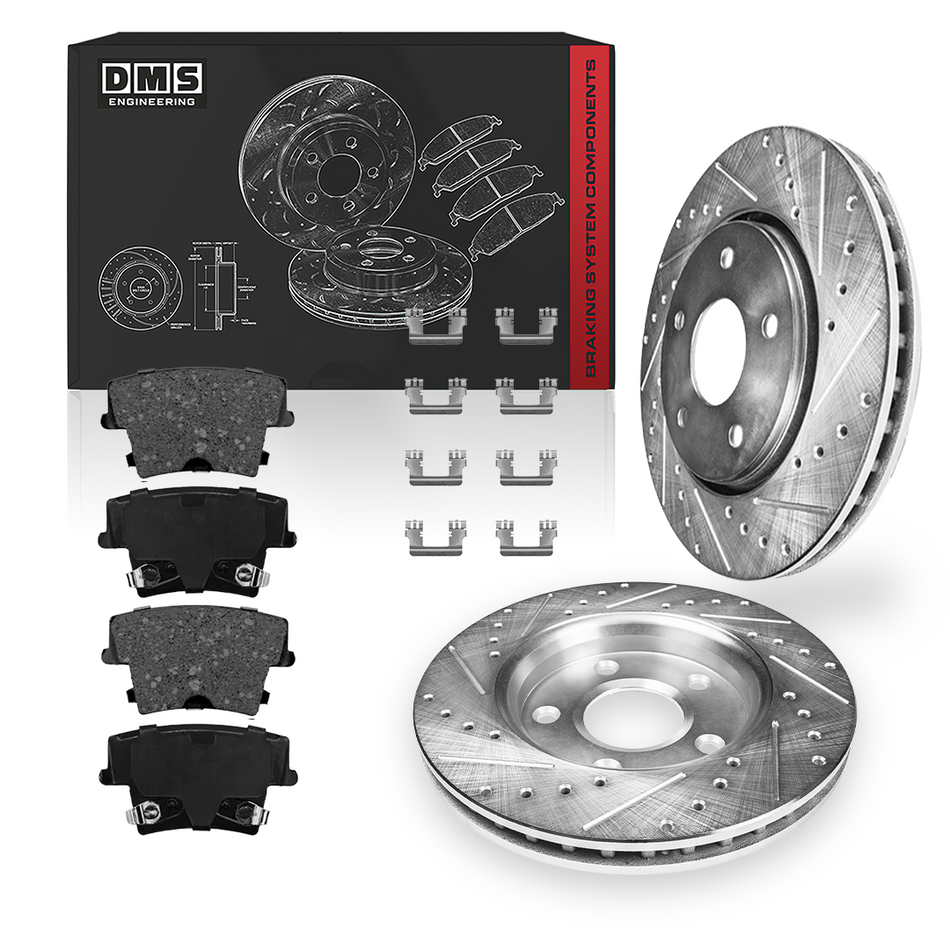 Chrysler 300 (2005 - 2020) Front and Rear Drilled and Slotted Brake Rotors and Brake Pads LH + RH