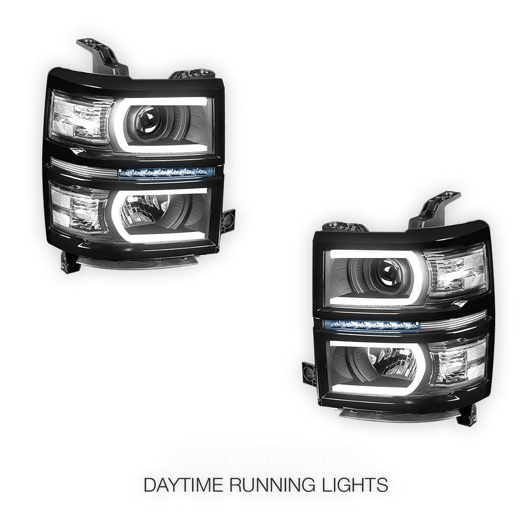 Chevrolet Silverado 1500 LT / LTZ / LS (2014 - 2015) LED DRL with U-Strip Projector Headlights LH + RH