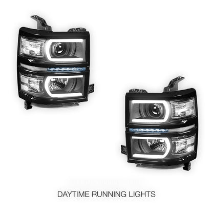 Chevrolet Silverado 1500 LT / LTZ / LS (2014 - 2015) LED DRL with U-Strip Projector Headlights LH + RH