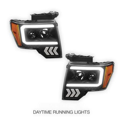Ford F-150 (2009 - 2014) LED Arrow Turn Signal Projector Headlights LH + RH