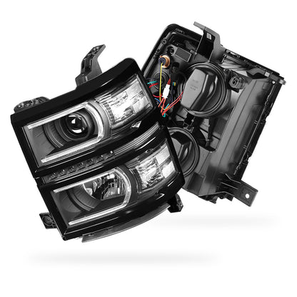 Chevrolet Silverado 1500 LT / LTZ / LS (2014 - 2015) LED DRL with U-Strip Projector Headlights LH + RH