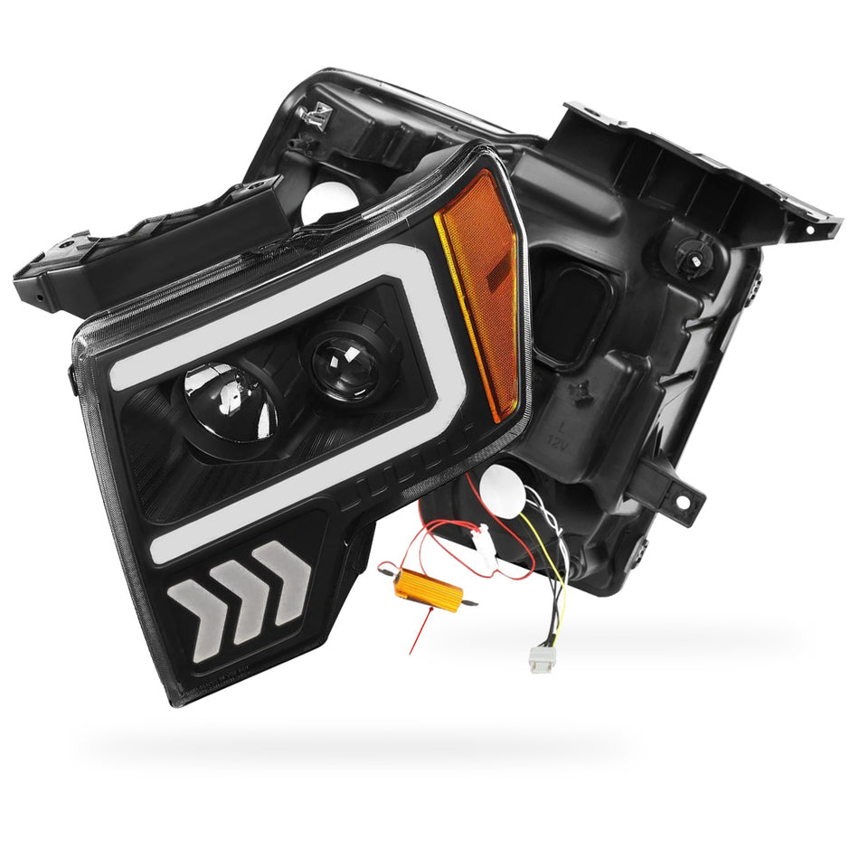 Ford F-150 (2009 - 2014) LED Arrow Turn Signal Projector Headlights LH + RH