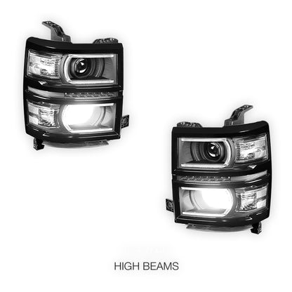 Chevrolet Silverado 1500 LT / LTZ / LS (2014 - 2015) LED DRL with U-Strip Projector Headlights LH + RH