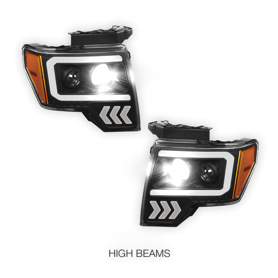 Ford F-150 (2009 - 2014) LED Arrow Turn Signal Projector Headlights LH + RH