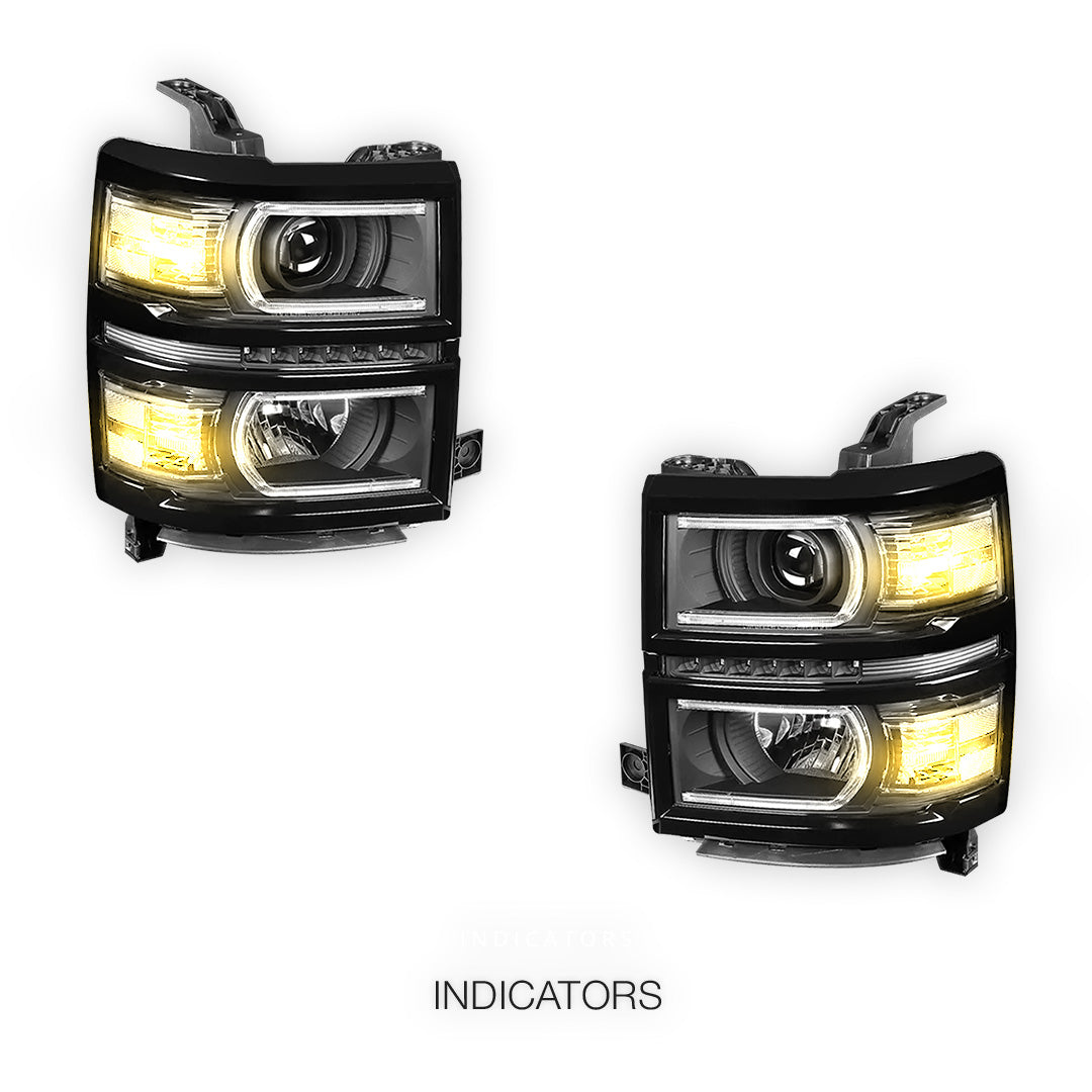 Chevrolet Silverado 1500 LT / LTZ / LS (2014 - 2015) LED DRL with U-Strip Projector Headlights LH + RH