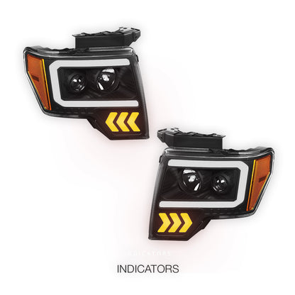 Ford F-150 (2009 - 2014) LED Arrow Turn Signal Projector Headlights LH + RH