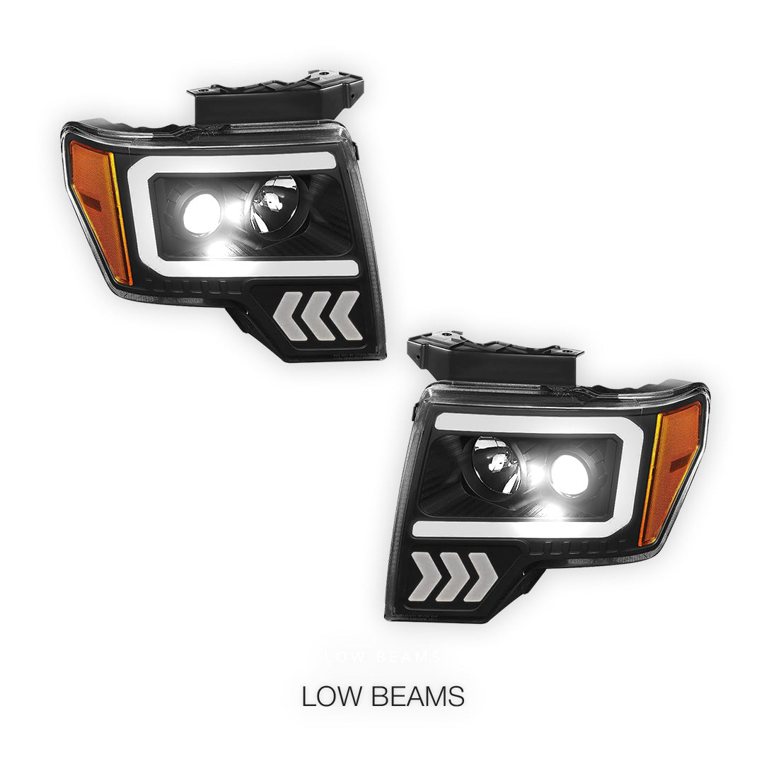 Ford F-150 (2009 - 2014) LED Arrow Turn Signal Projector Headlights LH + RH