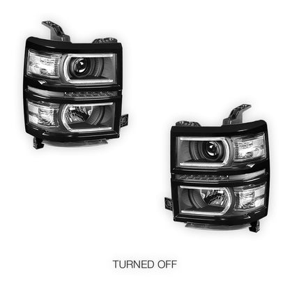 Chevrolet Silverado 1500 LT / LTZ / LS (2014 - 2015) LED DRL with U-Strip Projector Headlights LH + RH