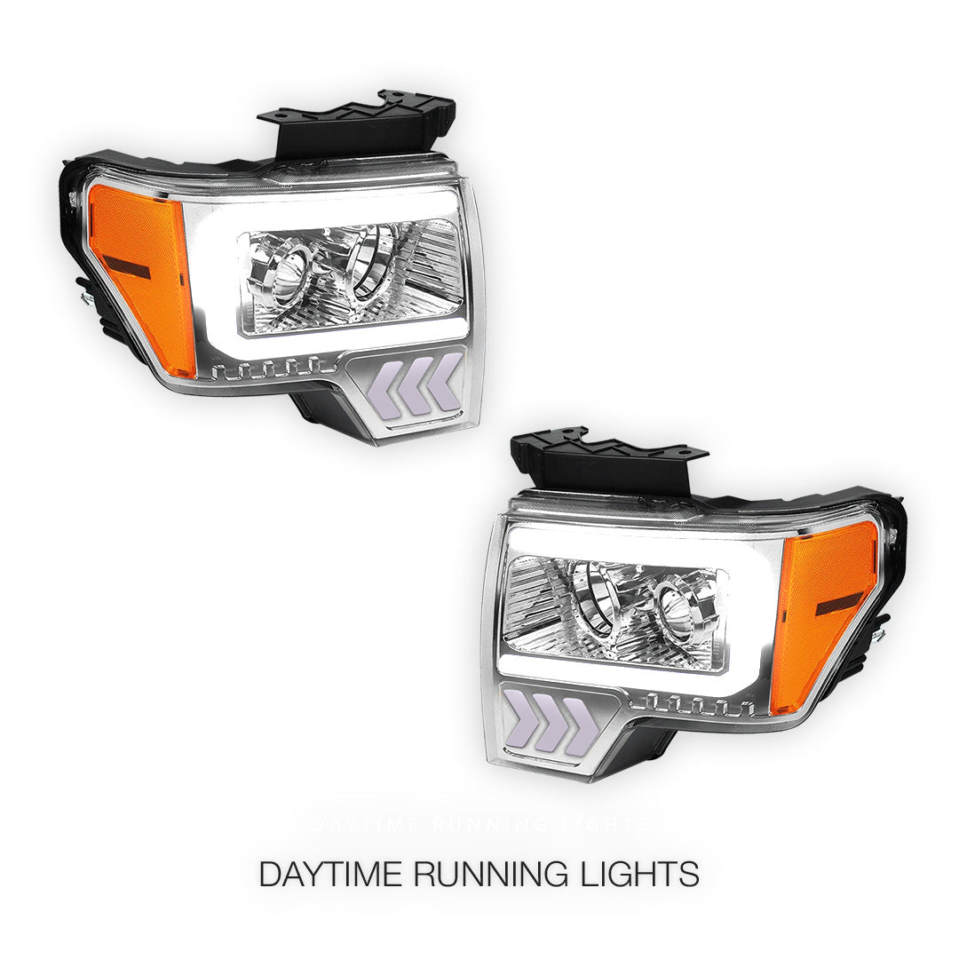 Ford F-150 (2009 - 2014) LED Arrow Turn Signal Projector Headlights LH + RH