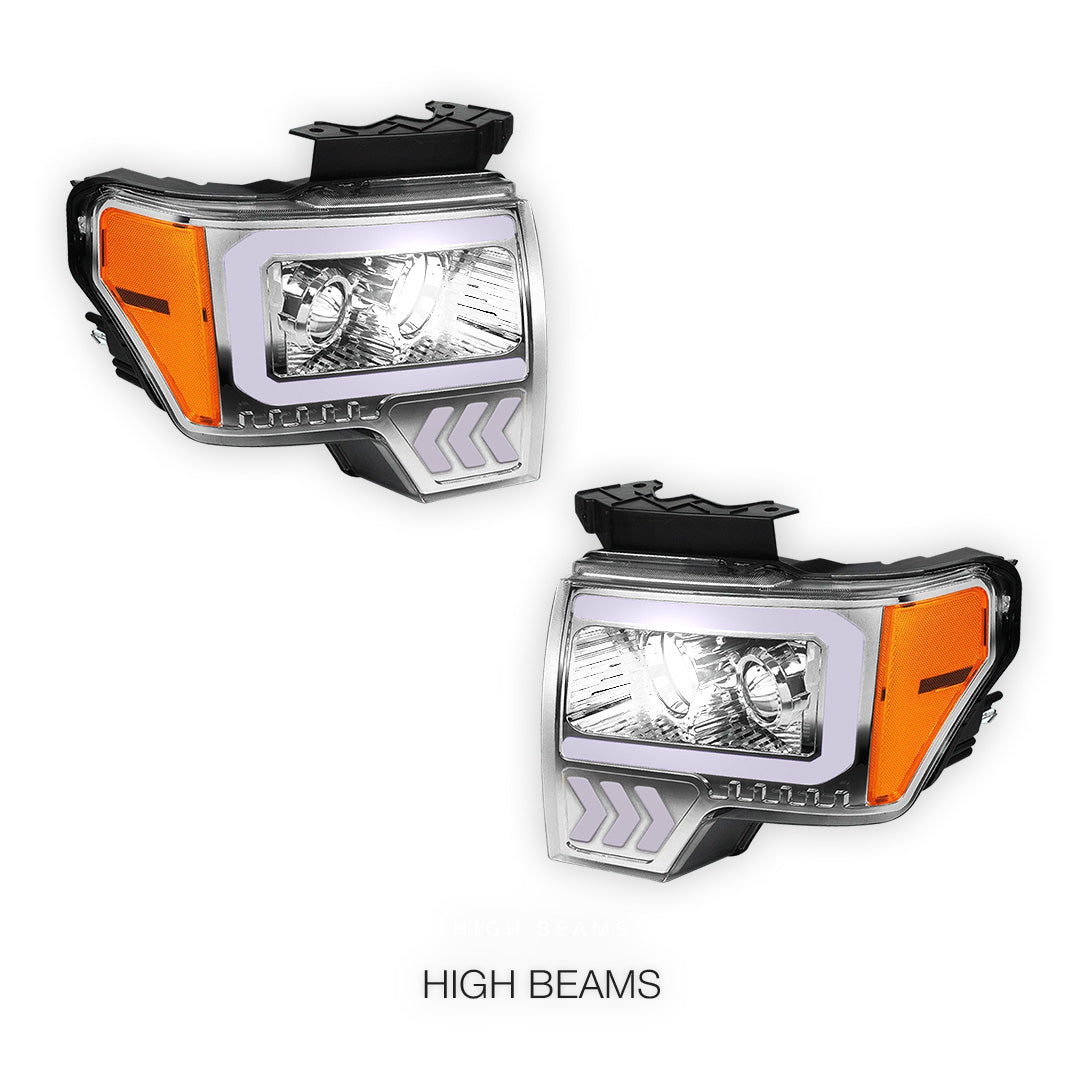 Ford F-150 (2009 - 2014) LED Arrow Turn Signal Projector Headlights LH + RH