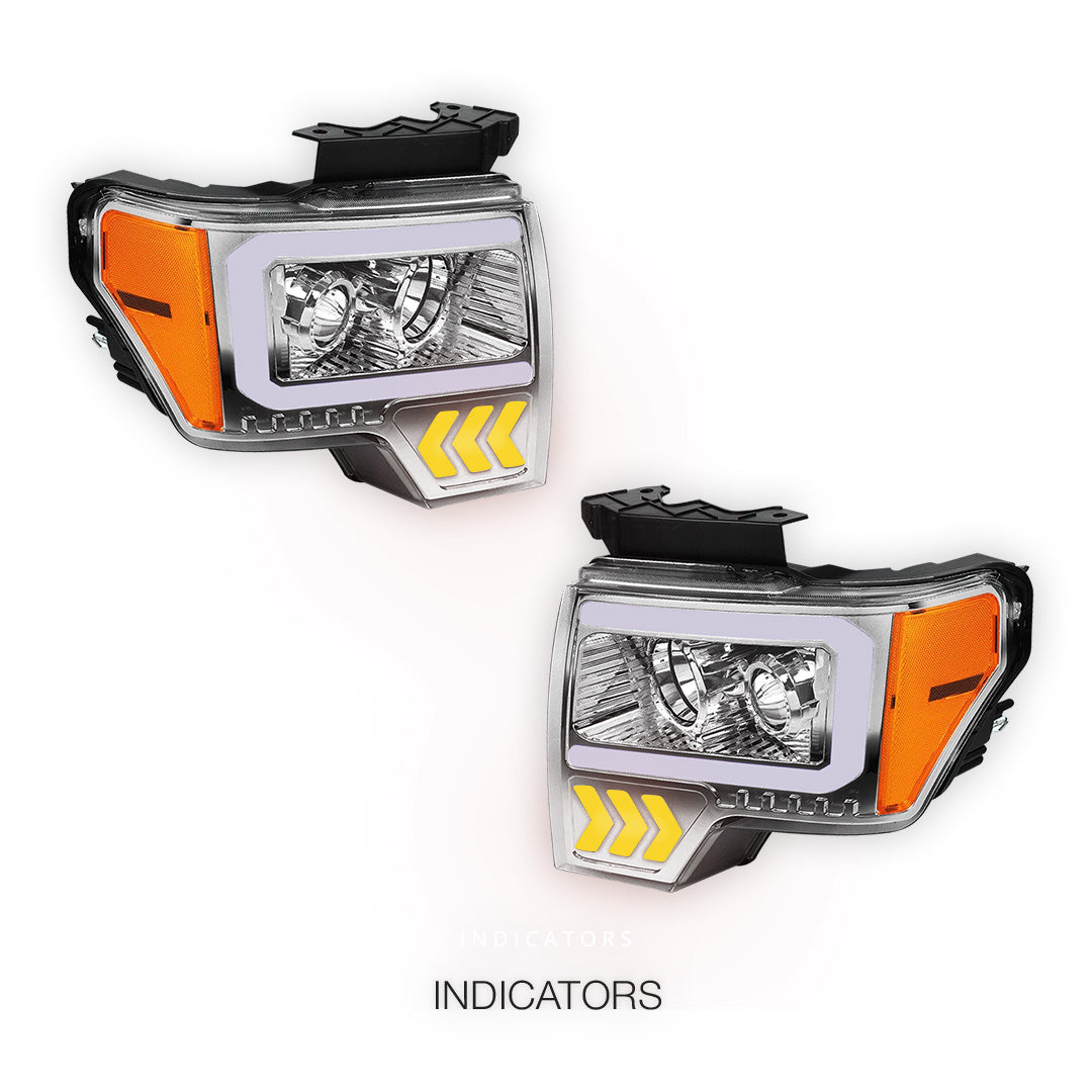 Ford F-150 (2009 - 2014) LED Arrow Turn Signal Projector Headlights LH + RH