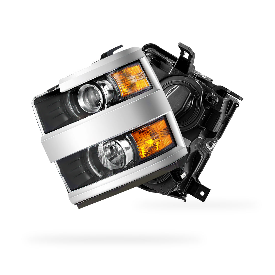 Chevrolet Silverado 3500 HD High Country / LT / LTZ / WT (2015 - 2019) Chrome Projector Replacement Headlights LH + RH