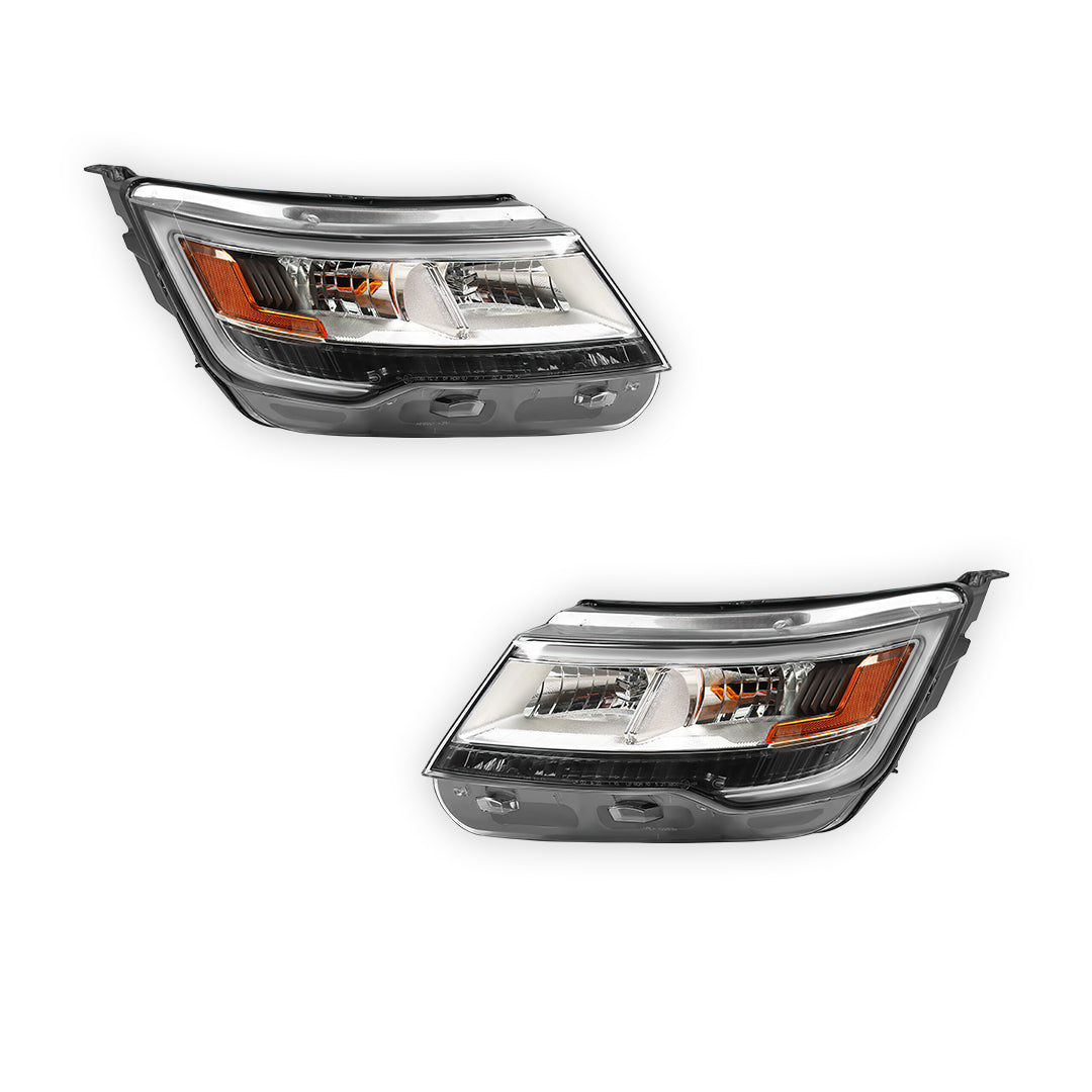Ford Explorer (2016 - 2019) LED DRL Chrome Replacement Headlights LH + RH