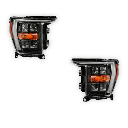 Ford F-150 (2021 - 2023) Quad LED DRL Reflector Black Replacement Headlights LH + RH