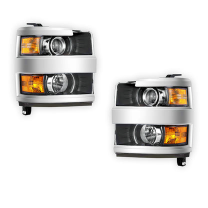 Chevrolet Silverado 2500 HD High Country / LT / LTZ / WT (2015 - 2019) Chrome Projector Replacement Headlights LH + RH