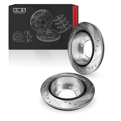 Ford Excursion (2000 - 2005) Front and Rear Drilled and Slotted Brake Rotors and Brake Pads LH + RH