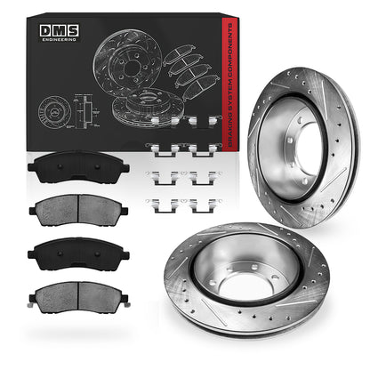 Ford Excursion (2000 - 2005) Front and Rear Drilled and Slotted Brake Rotors and Brake Pads LH + RH