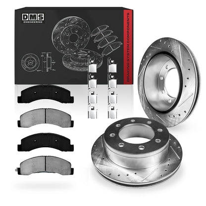 Ford Excursion (2000 - 2005) Front and Rear Drilled and Slotted Brake Rotors and Brake Pads LH + RH