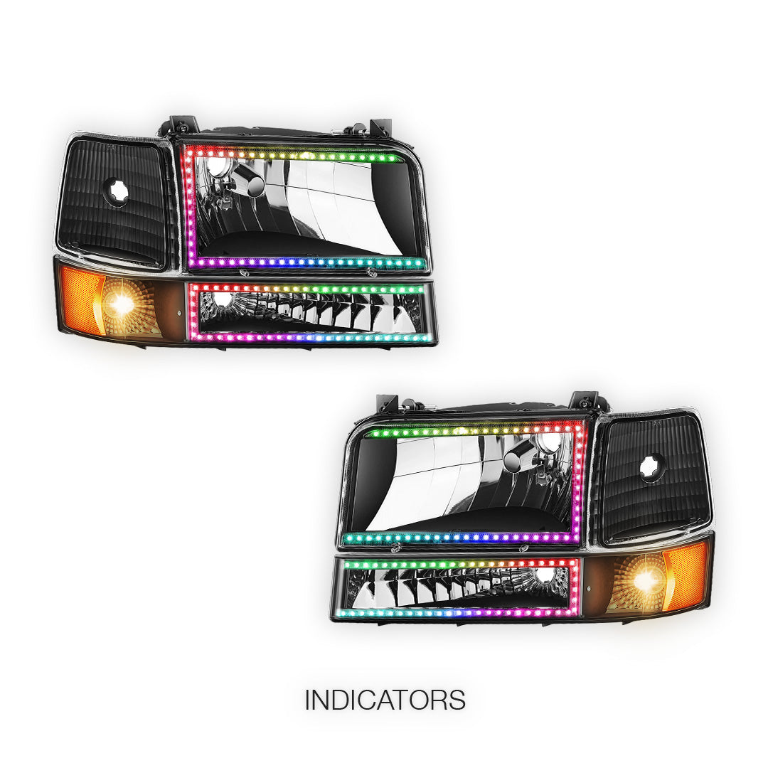 Ford F-150 (1992 - 1996) Sequential RGB LED DRL Headlights LH + RH
