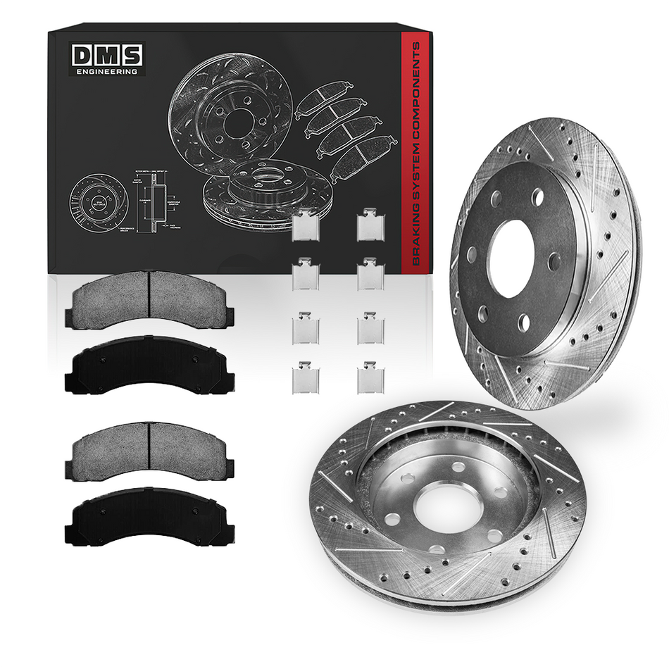 Ford F-150 (2012 - 2020) Front and Rear Drilled & Slotted Brake Rotors and Brake Pads LH + RH