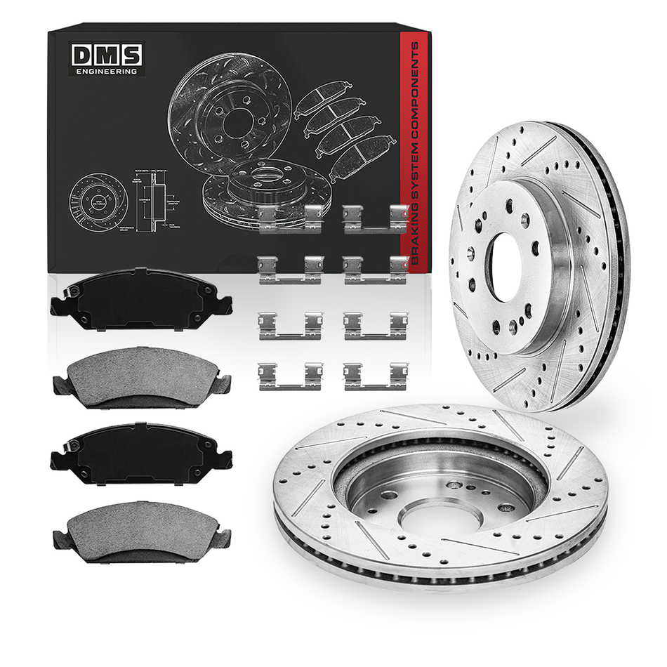 Chevrolet Silverado 1500 LS / LT / LTZ (2005 - 2018) Front and Rear Drilled and Slotted Brake Rotors and Brake Pads LH + RH
